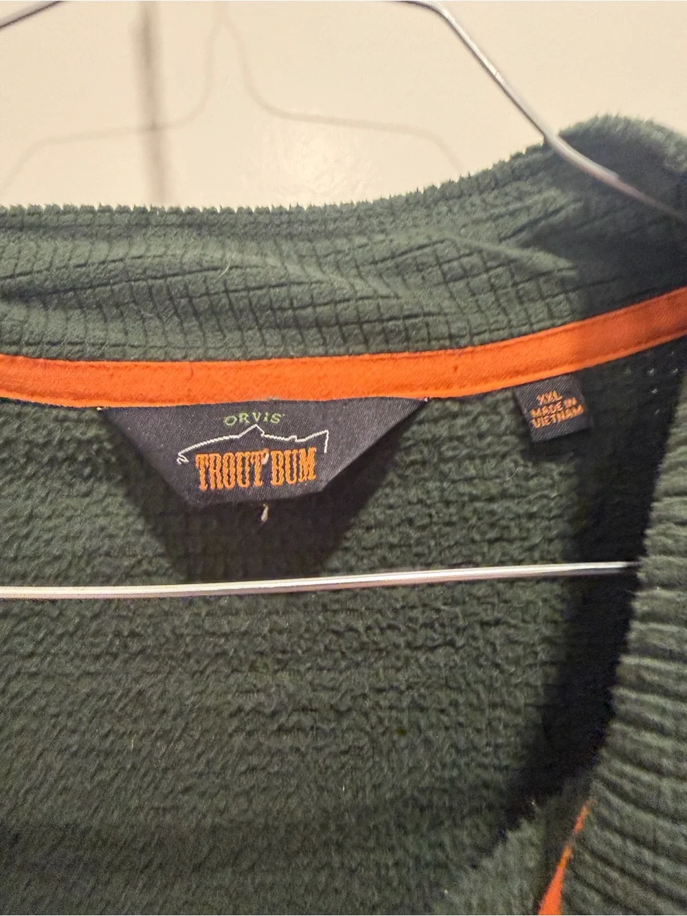 Orvis Olive Green Quarter-Zip Fleece with Orange Trim